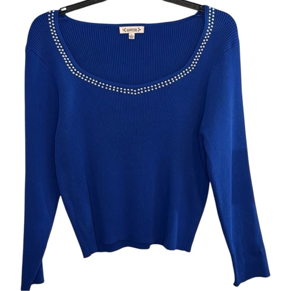 Nanette Lepore Sweater Blue, Cropped, Stud Detail,‎ in Size L, XL  NWT